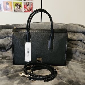 Dooney & Bourke Black Pebbled Leather Satchel with Gold Hardware